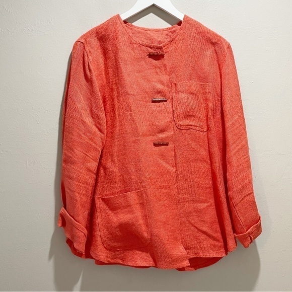 MARALYCE FERREE Scarborough Maine Women’s Orange Woven Linen Jacket - Picture 1 of 10